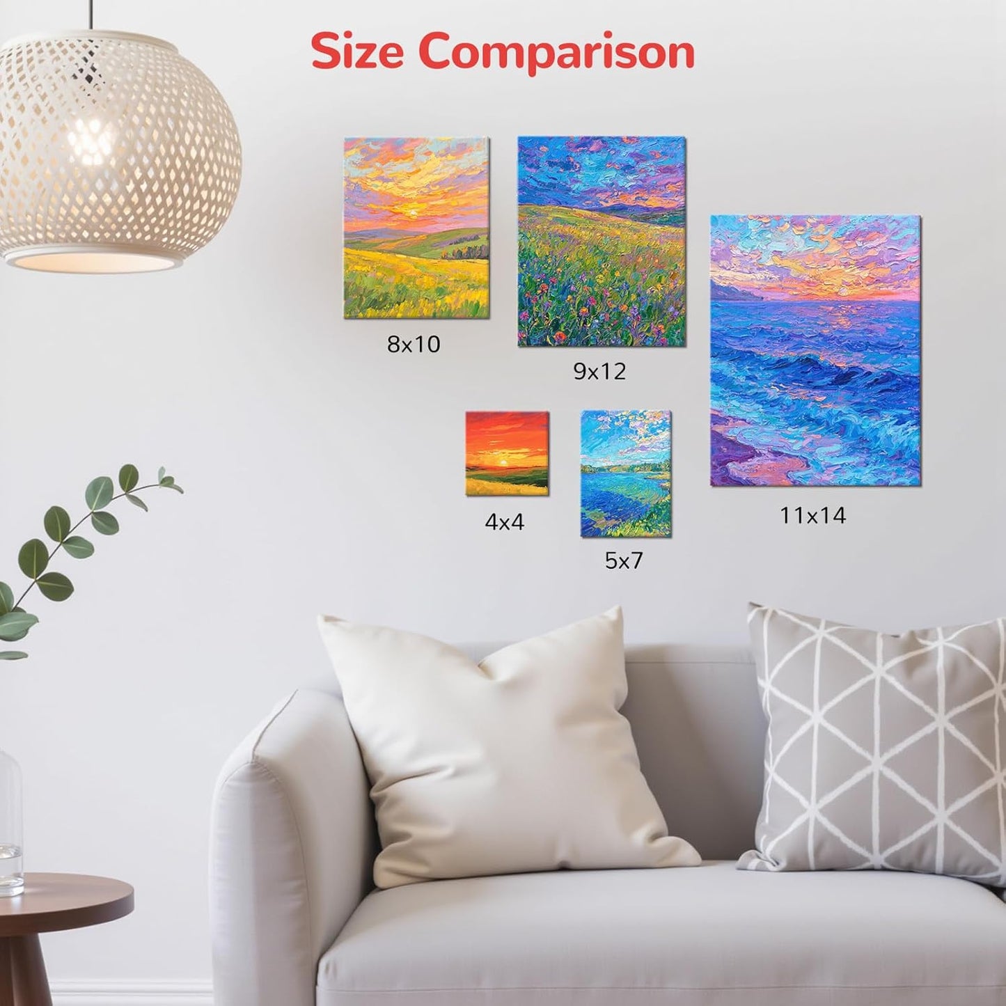 Canvas Boards for Painting 20 Pack, 4 of Each 4x4, 5x7, 8x10, 9x12,11x14 Primed White Art Canvas Panels for Acrylic, Oil Paint, Watercolor