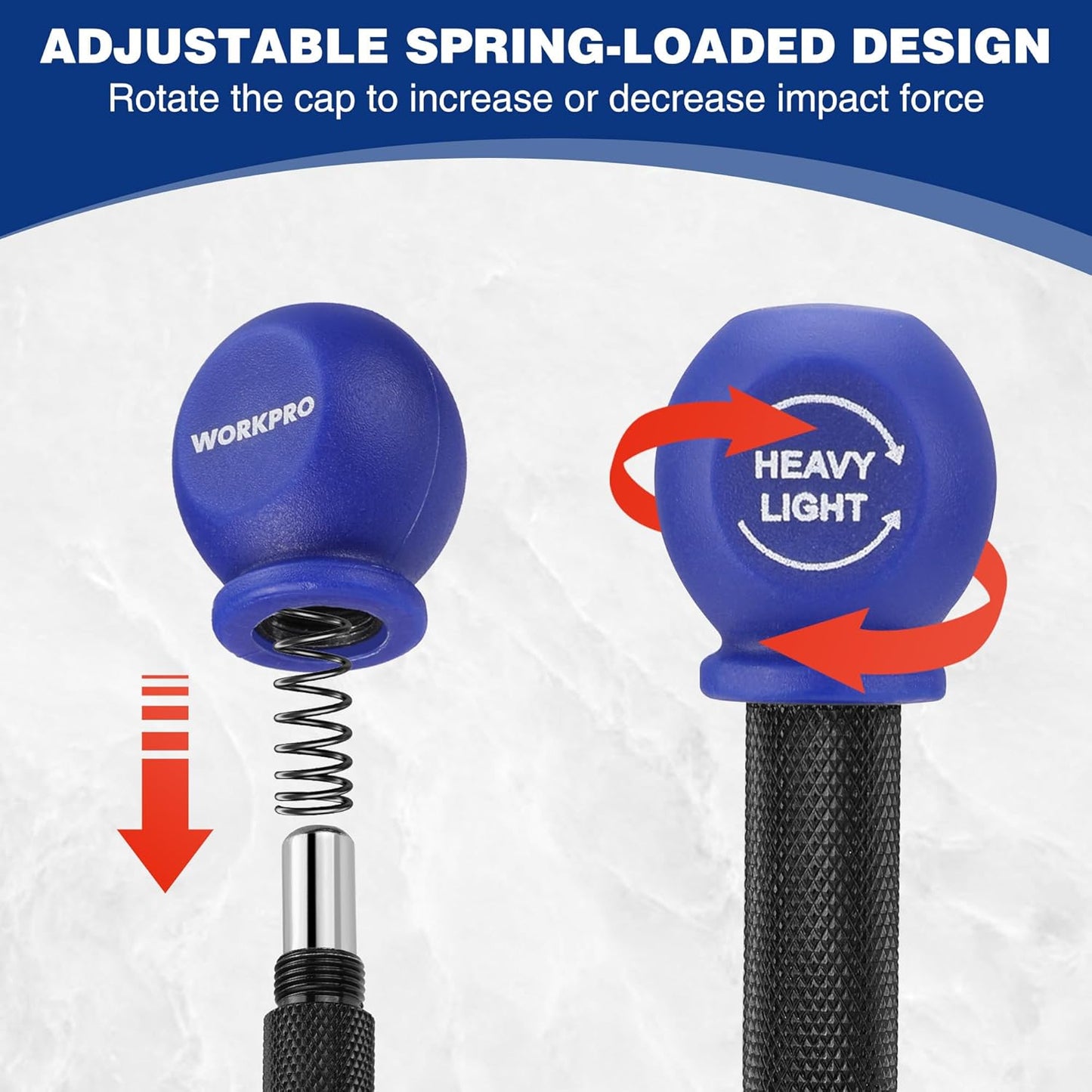 WORKPRO 5" Automatic Center Punch for Metal, Adjustable Spring Loaded Center Punch with Cushion Cap, Metal Punch Tool, Center Hole Punch for Wood, Metal, Plastic