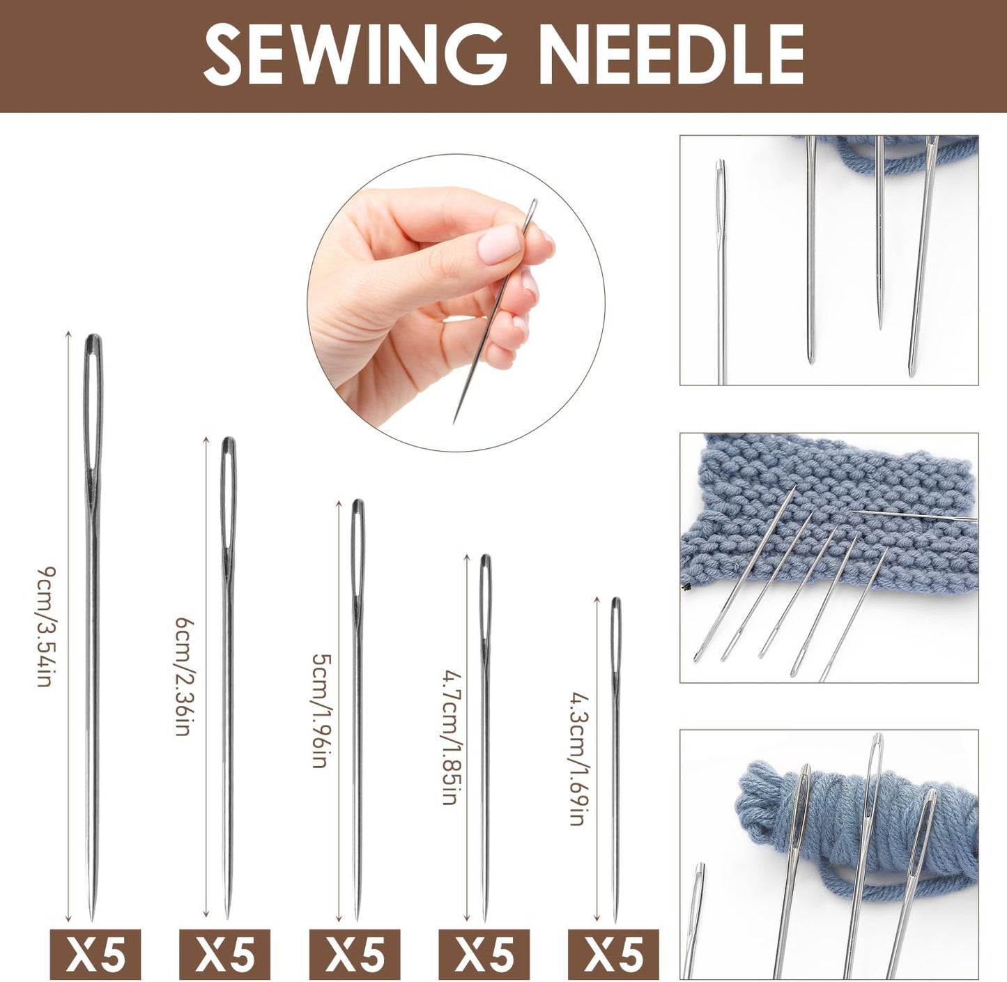 37 Big Eye Steel Sewing Needles Kit, Stainless Steel Hand Sewing Needles for Handcraft Lovers, Professional Steel Needle Set with Large Eye for DIY Sewing Crafts