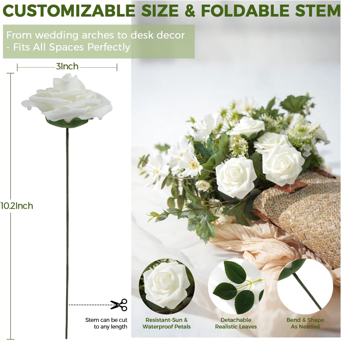 Artificial Flowers Foam Fake Roses 25pcs Light Pink Roses with Stems for Home Decor DIY Wedding Bouquets Party Bridal Shower Centerpieces Faux Flower Arrangements Tables Decorations