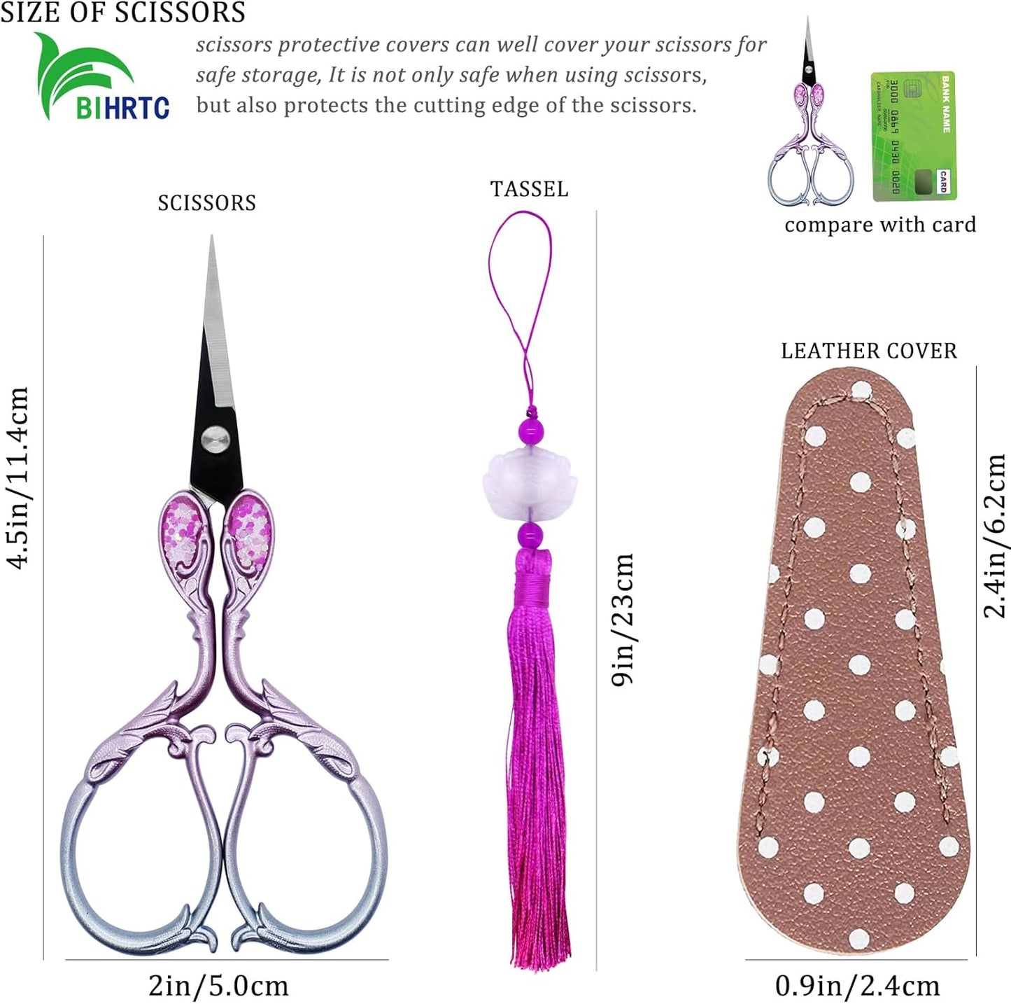 BIHRTC Cross Stitch Scissors Sharp Stainless Steel Dressmaker Scissor with Cover Tassel Vintage Needlework Shears for Embroidery Sewing Machine Needlework Beading DIY Threading