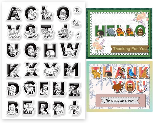 Cute Animals 26 Alphabet Clear Stamps for Card Making Decoration Cute Dog Alphabet Clear Stamps for Scrapbooking Lovely Animals Clear Stamps Educational Gifts for Playroom Classroom