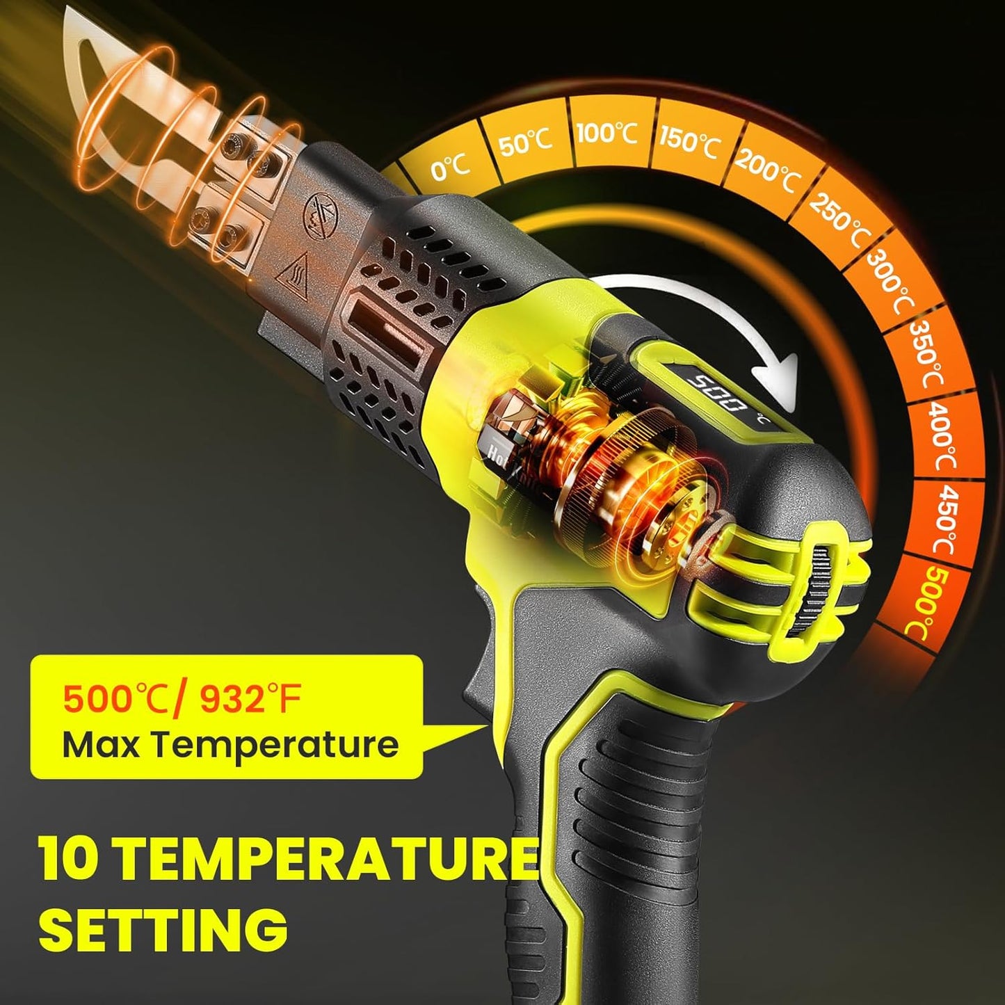 Huanyu Cordless Hot Knife with Temp. Display 100W Max 500℃ 3.0Ah Battery Powered Air Cooling Cutting Tool 4 Blades Set Electric Hot Knife Foam Cutting Tool Craft Shears for Rope, Fabric, Acrylic