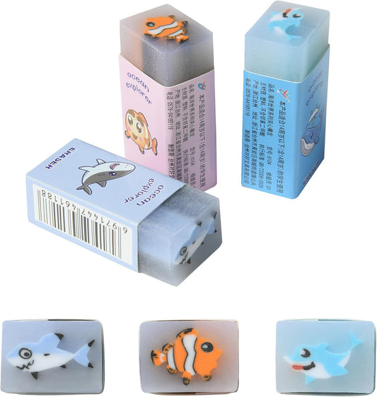 HILAZA 18Pcs Cute Sea Animal Erasers for Kids Bulk, Kawaii Fun Pencil Jelly Erasers for School Classroom Supplies Prize Gifts Party Favors