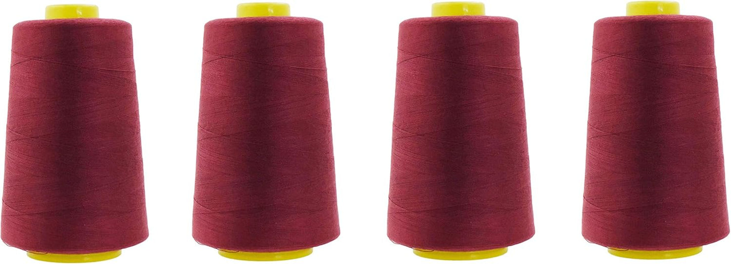 Mandala Crafts 4 Pack of Serger Threads Cones Spools - 20S/2 24000 Yards Polyester Maroon Threads for Sergers Machine and Overlock Quilting Sewing Machine