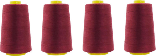 Mandala Crafts 4 Pack of Serger Threads Cones Spools - 20S/2 24000 Yards Polyester Maroon Threads for Sergers Machine and Overlock Quilting Sewing Machine