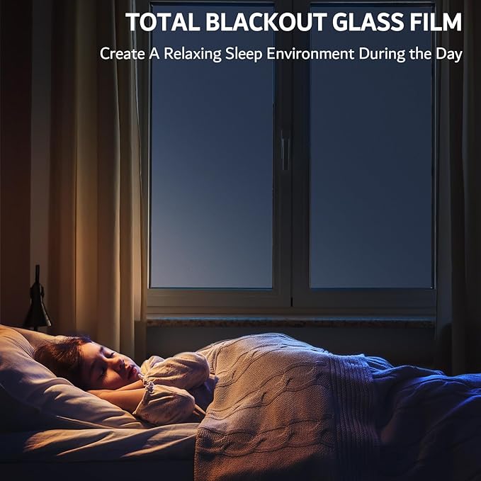 FEOMOS White Total Blackout Window Film, Static Cling Blackout Window Clings, 100% Light Blocking Film, Room Darkening Window Cover for Privacy Day Sleep Sun Blocking 35.4x78.7 inches