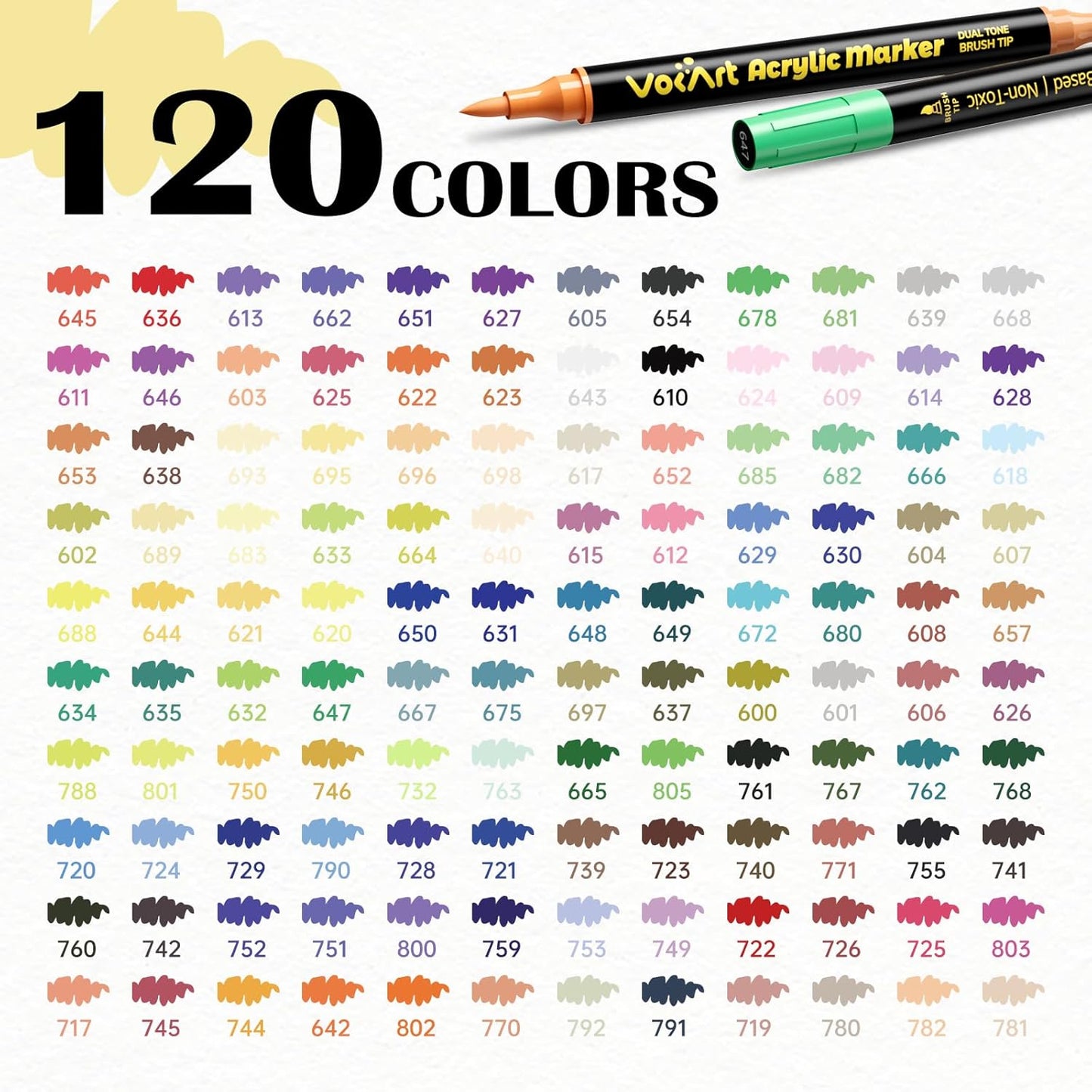 120 Colors Acrylic Paint Markers - 60 Dual Tip Brush Tip Acrylic Paint Markers Pens for Rock, Canvas, Ceramic, Wood, Glass, Paper - DIY Art Supplies for Artists, Kids, Adults, Holiday Decorations