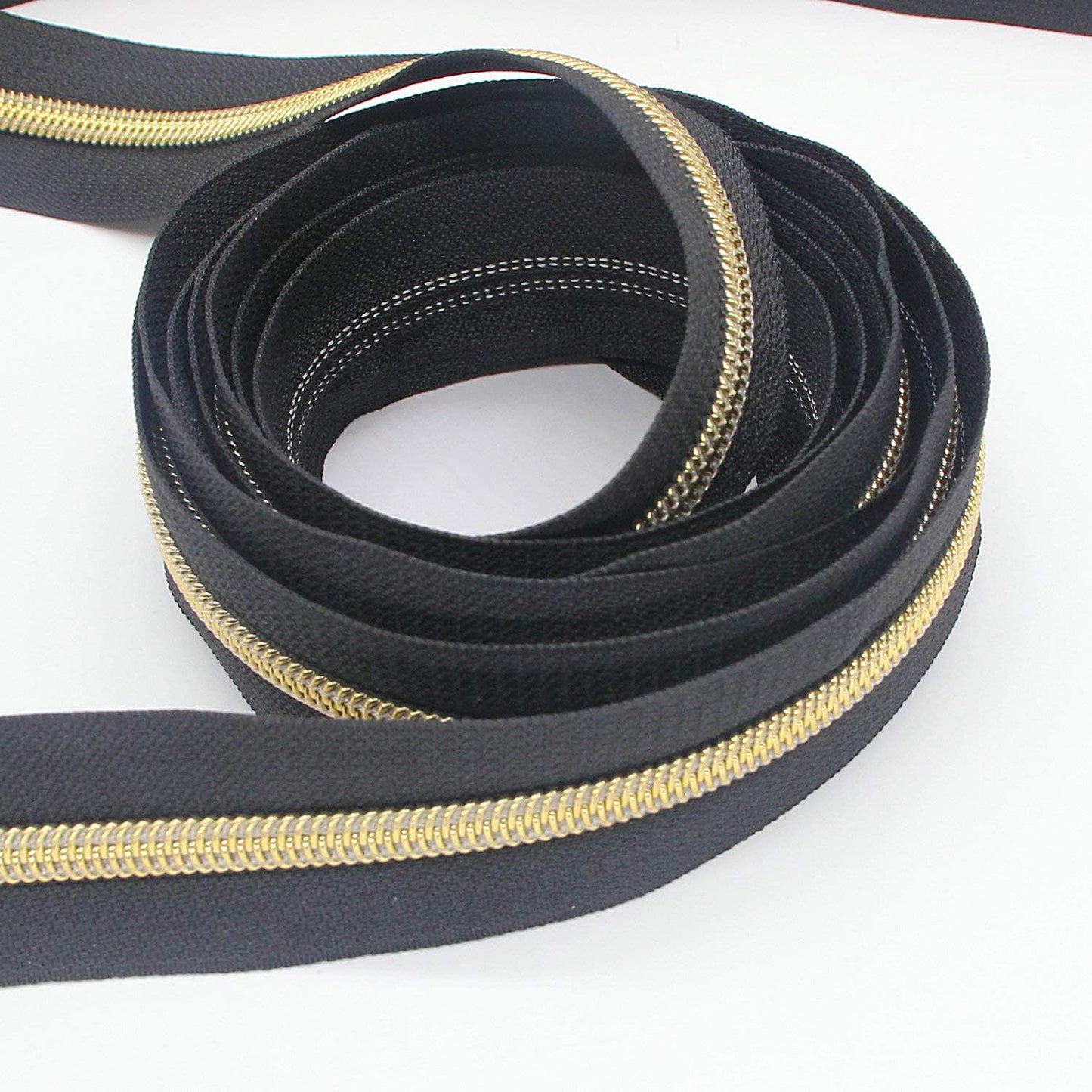 Leekayer #5 Gold Metallic Nylon Coil Zippers by The Yard Bulk 10 Yards Black Tape with 25pcs Gold Sliders for DIY Sewing Tailor Craft Bag(Black)