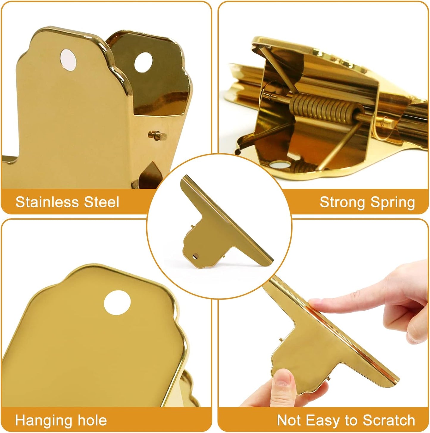 Coideal Gold Metal Bulldog Paper Clips, 3 Pack Stainless Steel Large Bull Clips Clamps for Drawing Board, Home Kitchen Office (5 7/10 Inch)