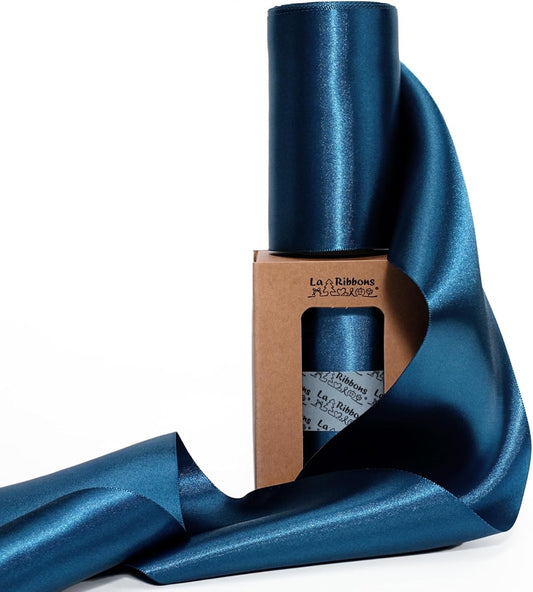 LaRibbons Navy Satin Ribbon 4 Inch 10 Yards Double Faced Luxury Dark Blue Silk Ribbon for Gift Wrapping Flower Bouquets Bow Christmas Wedding Party Decoration