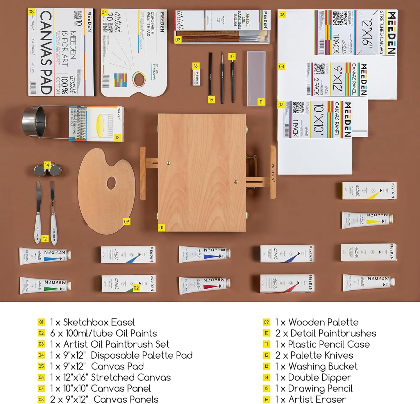 MEEDEN Oil Painting Kit, Painting Sets with Sketch Easel Box, Professional Art Paint Supplies Kit with Paint Brushes, Palette Knives, Canvases for Painting Supplies for Adults
