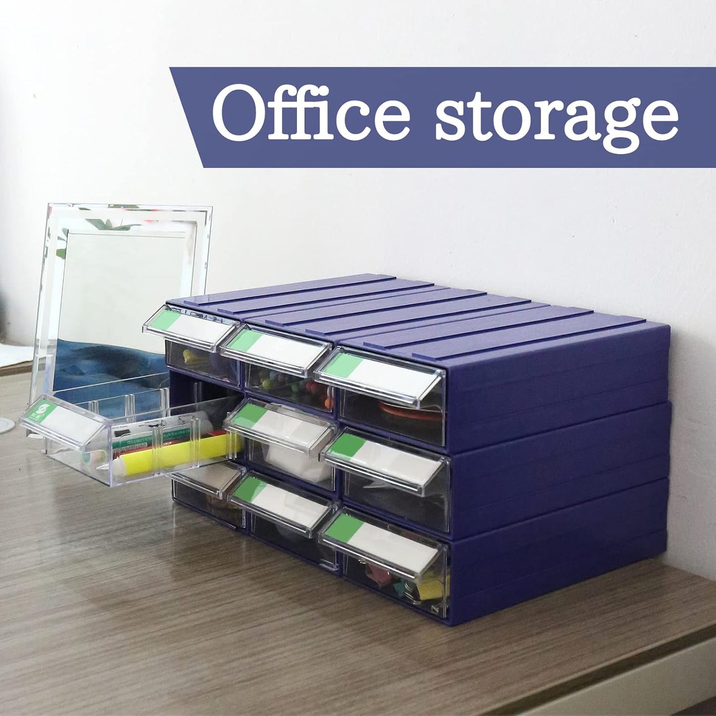 9pcs Sewing Craft Storage Box Hardware Craft Drawer Storage Cabinet Plastic Stacking Shelf With Divider Tag Cards Multifunctional Rack For Home Office Small Items (9, Blue)