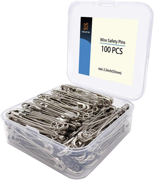 vrupin 100PCS-2.2In Safety Pins,Stainless Steel Safety Pins,Safety Pins Bulk Metal Silver Sewing Pins Clothing Clips Tool 55mm Decorative Safety pins