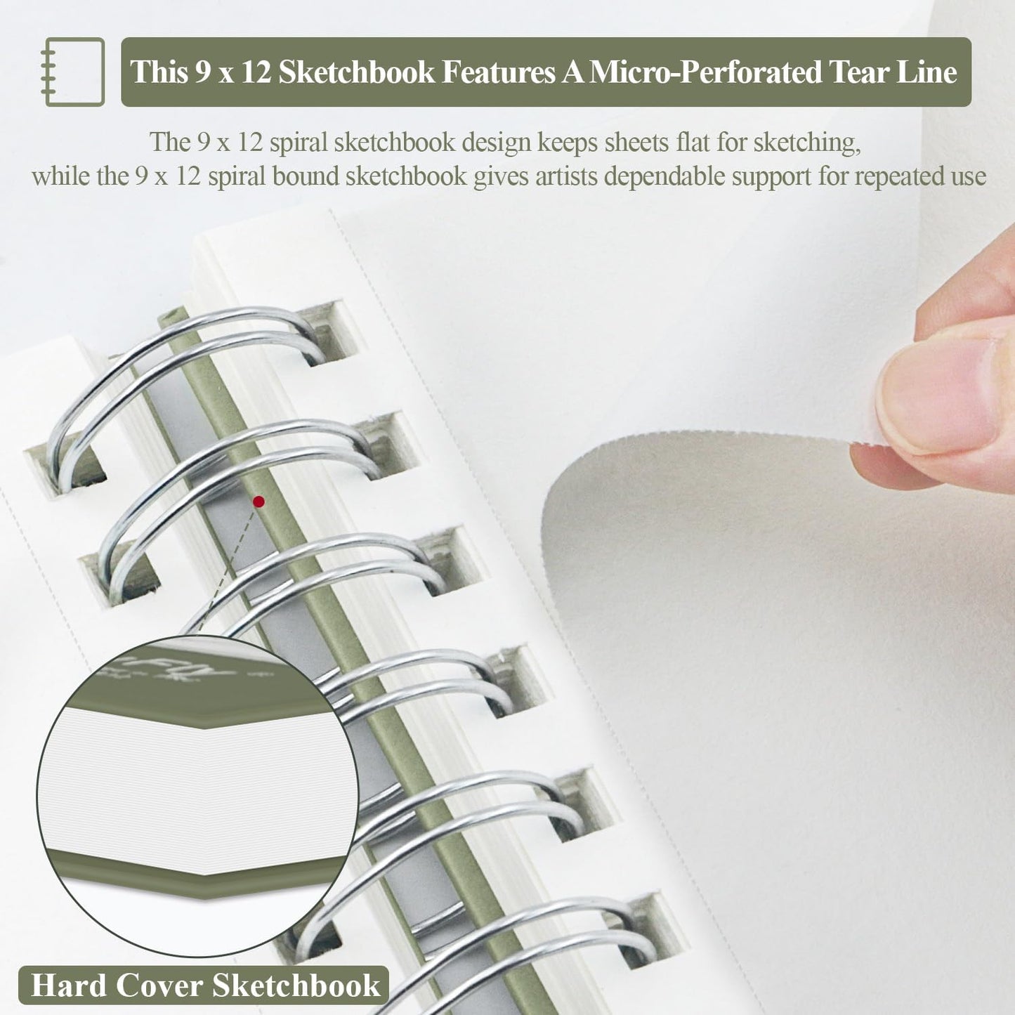 9 x 12 Sketchbook, 68lb/100gsm Sketch Pad 100 Sheets Spiral Bound Acid Free Drawing Paper with Hard Cover Art Paper for Drawing and Painting for Graphite Pencil, Charcoal, Pastels, for Kids & Adults