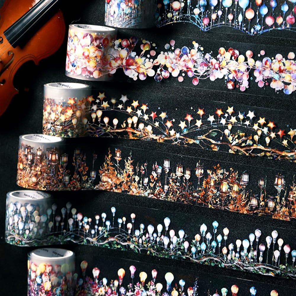 6 Rolls Holographic PET Tape Stickers for Journaling,Romantic Lights Series Glitter Washi Tape,Self-Adhesive Vintage Washi Tape Stickers,Decorative Tape for Scrapbook Photo Album Gift Wrap DIY Crafts