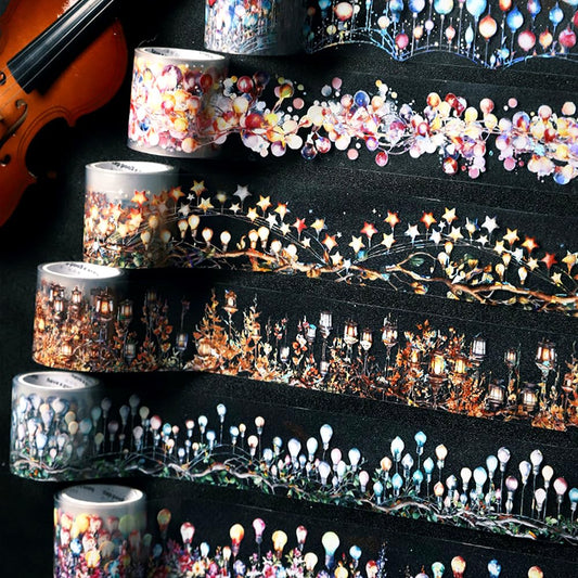 6 Rolls Holographic PET Tape Stickers for Journaling,Romantic Lights Series Glitter Washi Tape,Self-Adhesive Vintage Washi Tape Stickers,Decorative Tape for Scrapbook Photo Album Gift Wrap DIY Crafts
