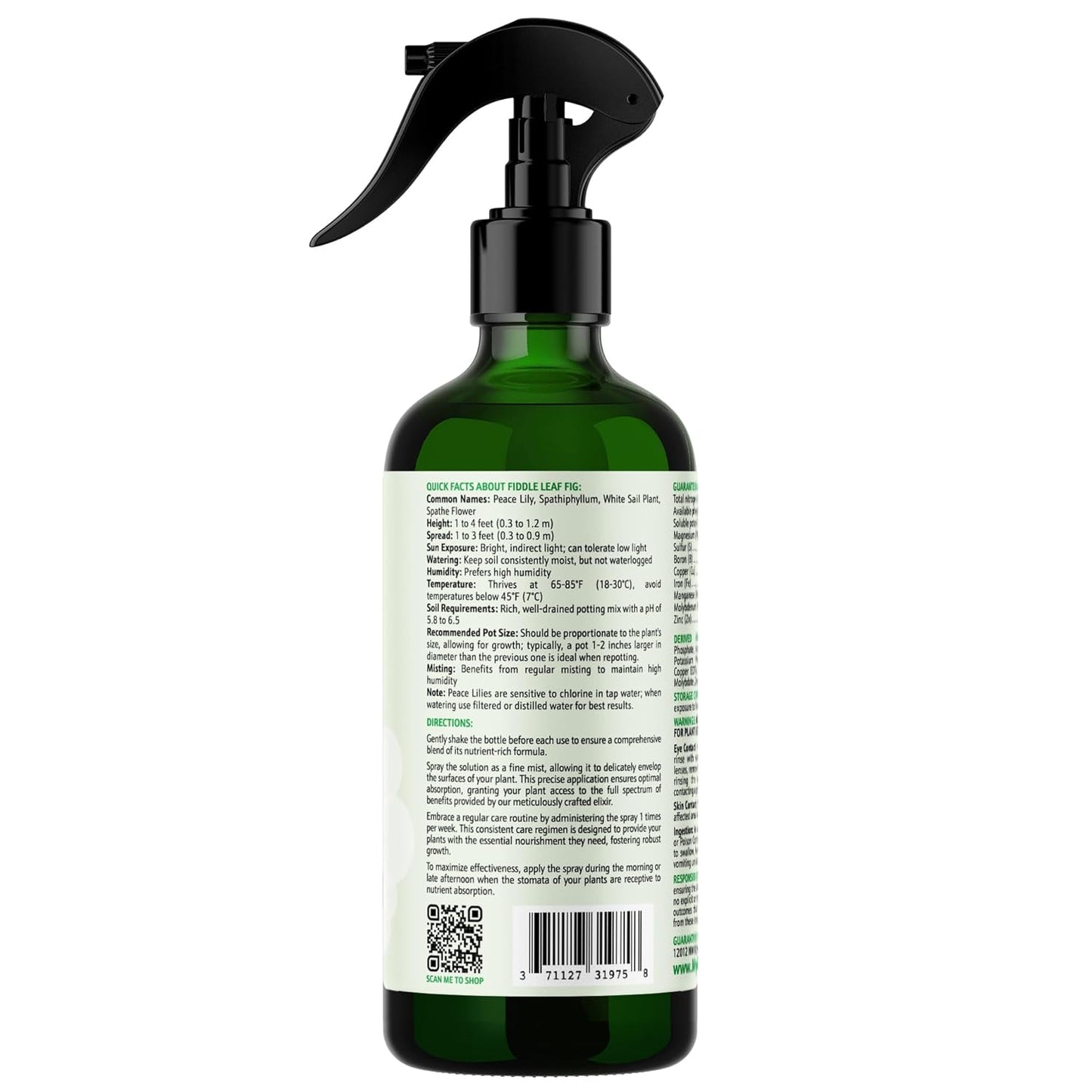 Peace Lily Foliar Spray - 3-1-2 Plant Fertilizer - Premium Spray for Indoor Plants with Essential Nutrients - Peace Lily Plant Food & Fertilizer - Ready-to-Use (8 OZ)