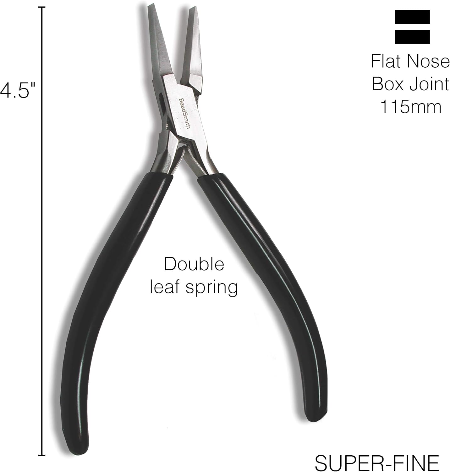 The Beadsmith Flat Nose Pliers – Extra Fine Tips – 4.5 inches (114mm) – PVC Grip Handle with Double Leaf Springs – Jewelry Making Tool for Creating Bracelets, Earrings and Necklaces