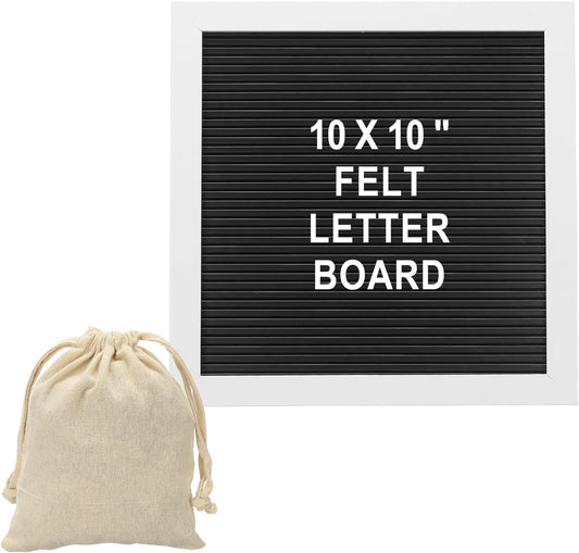 PATIKIL Felt Letter Board, 10x10Inches Black White Wooden Changeable Message Board with Storage Bag Stand for Kitchen Menu Classroom Farmhouse Decor Notes, White Letter