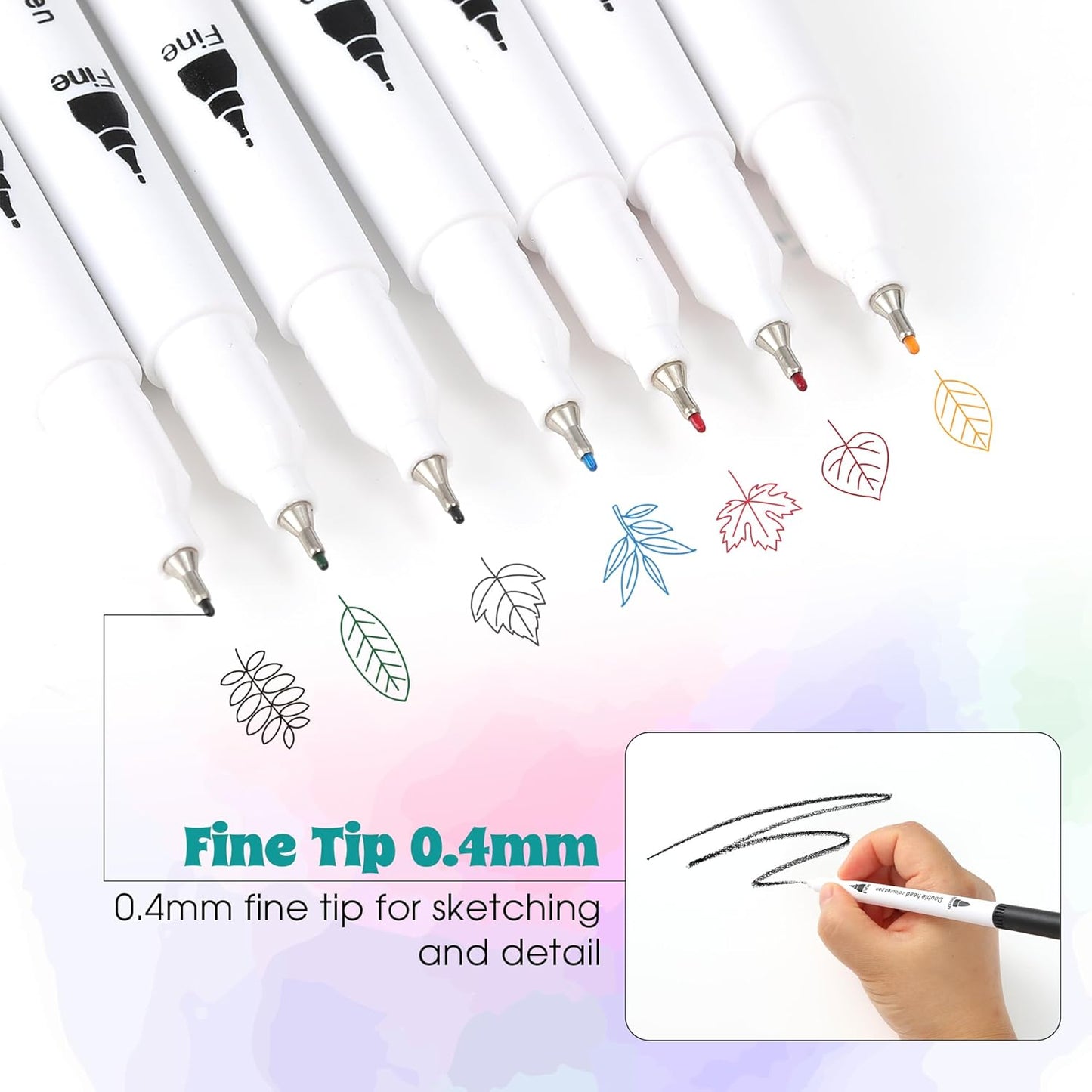 Water-based Ink Brush Markers Pens for Kids Adult, 60 Colors Dual Tip Drawing Markers for Sketching Coloring Note-taking Calligraphy, Office & School Supplies