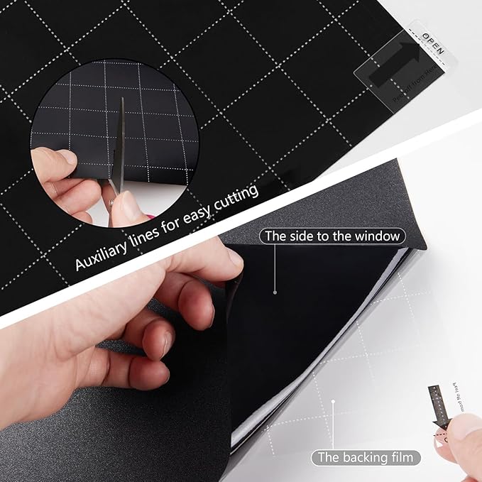 Kromapolis Blackout Window Privacy Film Total Light Blocking Room Darkening Window Covering, Removable Static Cling Frosted Glass Tint, Non-Adhesive, Black 29.5'' x 118.1''