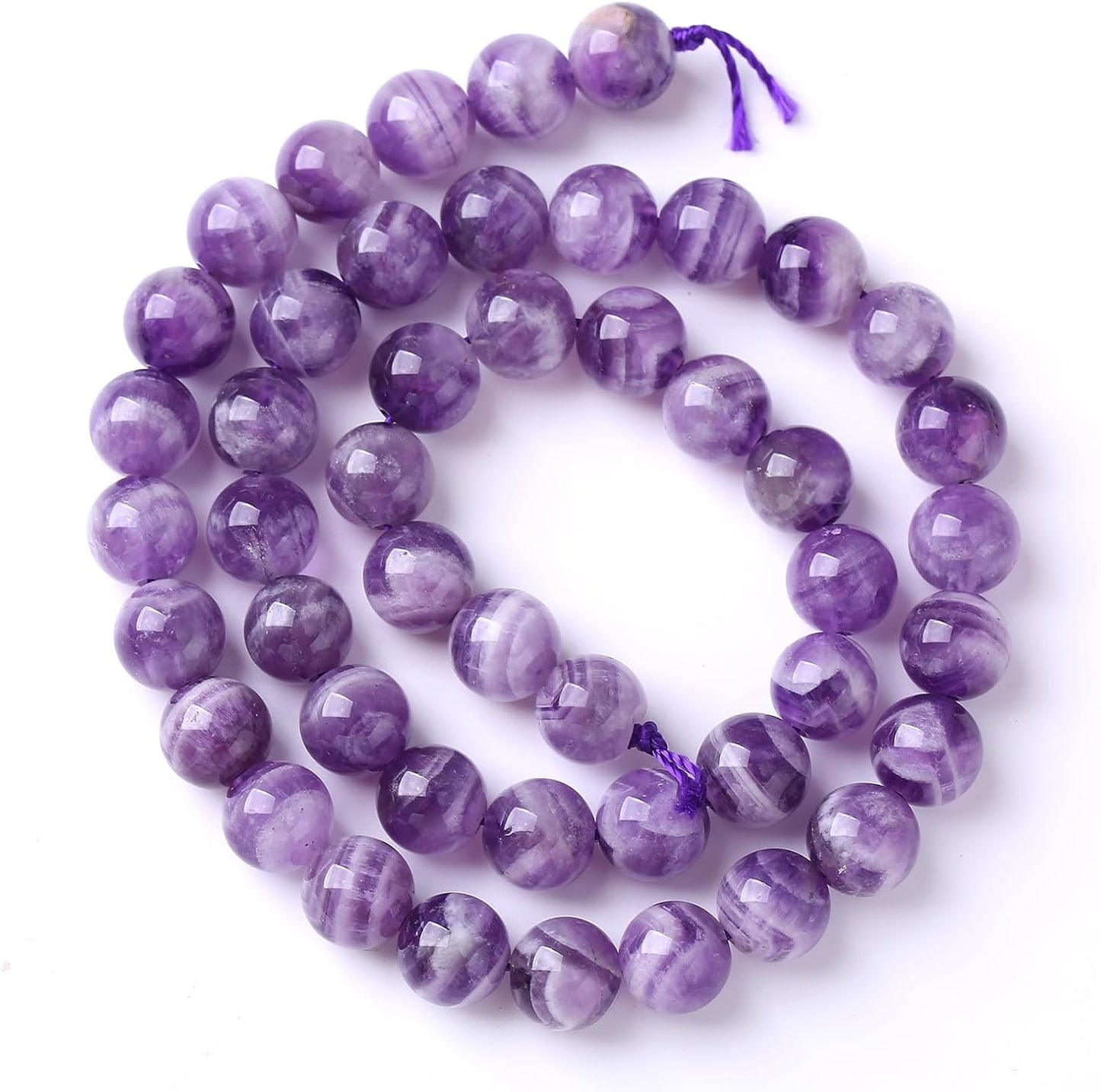 72PCS 10mm Natural Purple Dream Lace Amethysts Beads Crystal Round Loose Beads for Jewelry Making DIY Bracelet Necklace 32" 2 Strand