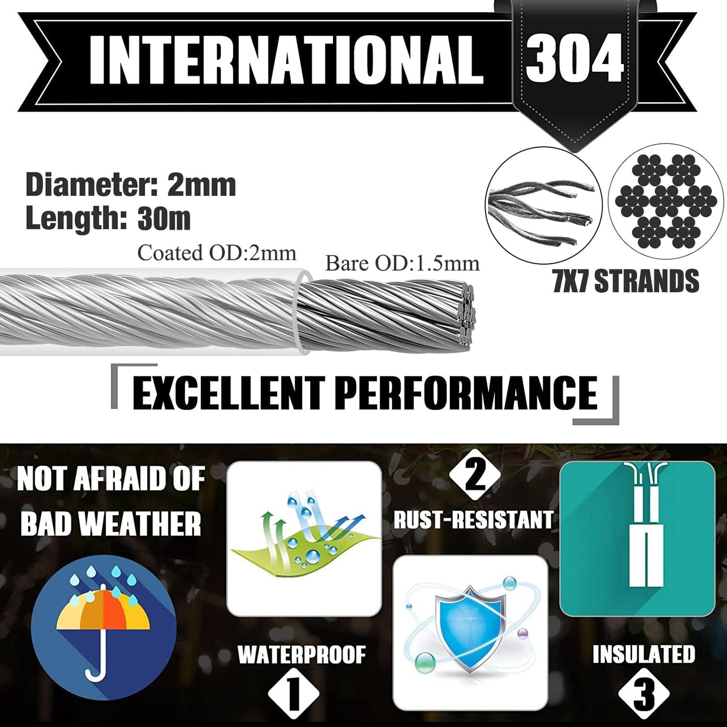 1/16 Inch Stainless Steel Cable 100FT with M5 Turnbuckle - 304 SS Wire Rope Kit for Outdoor Sun Shade, Garden, Deck (1/16" 100FT Wire Rope Kit)