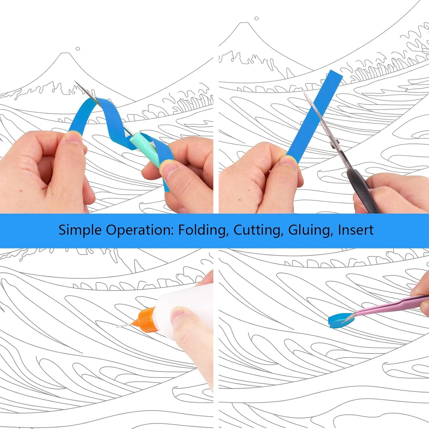 Uniquilling Quilling Kit Paper Quilling Kit for Adults Beginner, Handmade DIY Craft Quilling Paper Filigree Painting Kit Tools, Room Wall Art Decor Gifts, 16 * 20-inch Great Wave Off Kanagawa (Basic)