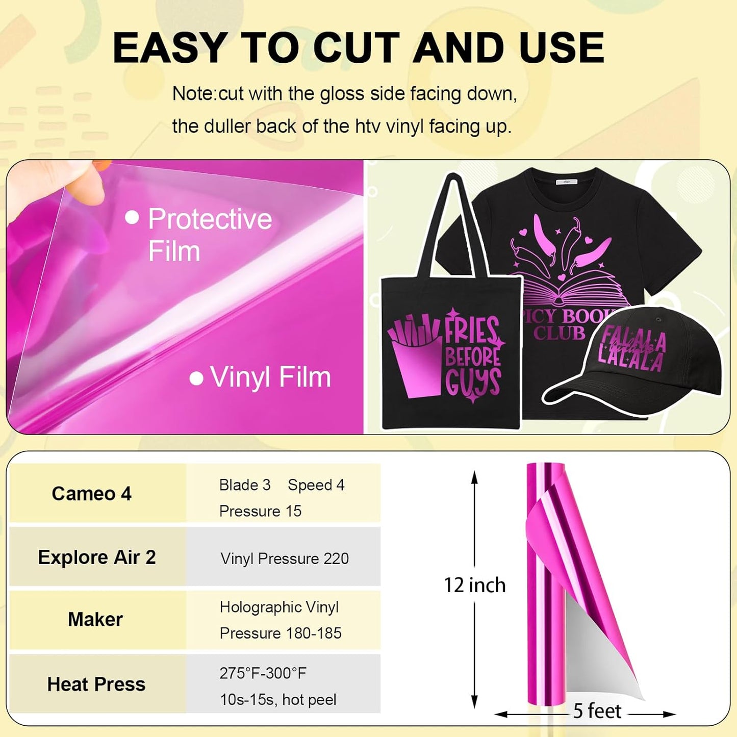 TECKWRAP Heat Transfer Vinyl Metallic Foil HTV - 12" x 5ft Chrome Iron on Vinyl for All Cutter Machine Heat Press Vinyl for Shirts Easy to Cut & Weed (Rose Red)