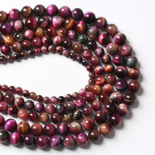 48pcs 8mm Top AAA Natural Tiger Eye Beads for Jewelry Making Rose Red Starry Sky Tiger Eye Stone Round Loose Beads DIY Bracelet Necklace Earrings