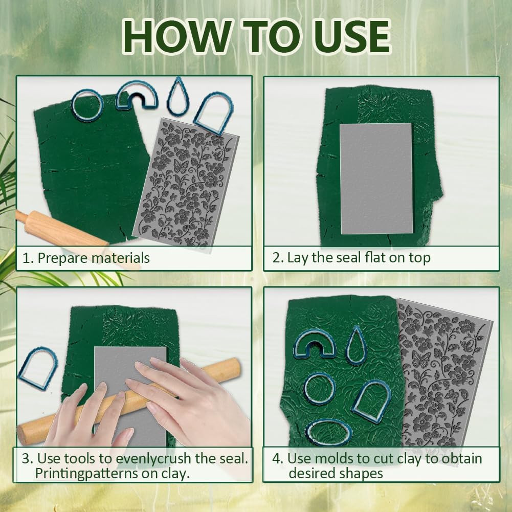 CHGCRAFT 16 Sheets 16 Styles Plants Butterflies Wildflowers Polymer Clay Texture Mat Modeling Pattern Pad Leaves Flowers Texture Sheets for Polymer Clay Making Earrings Jewelry Tools, 4×2.6 inch