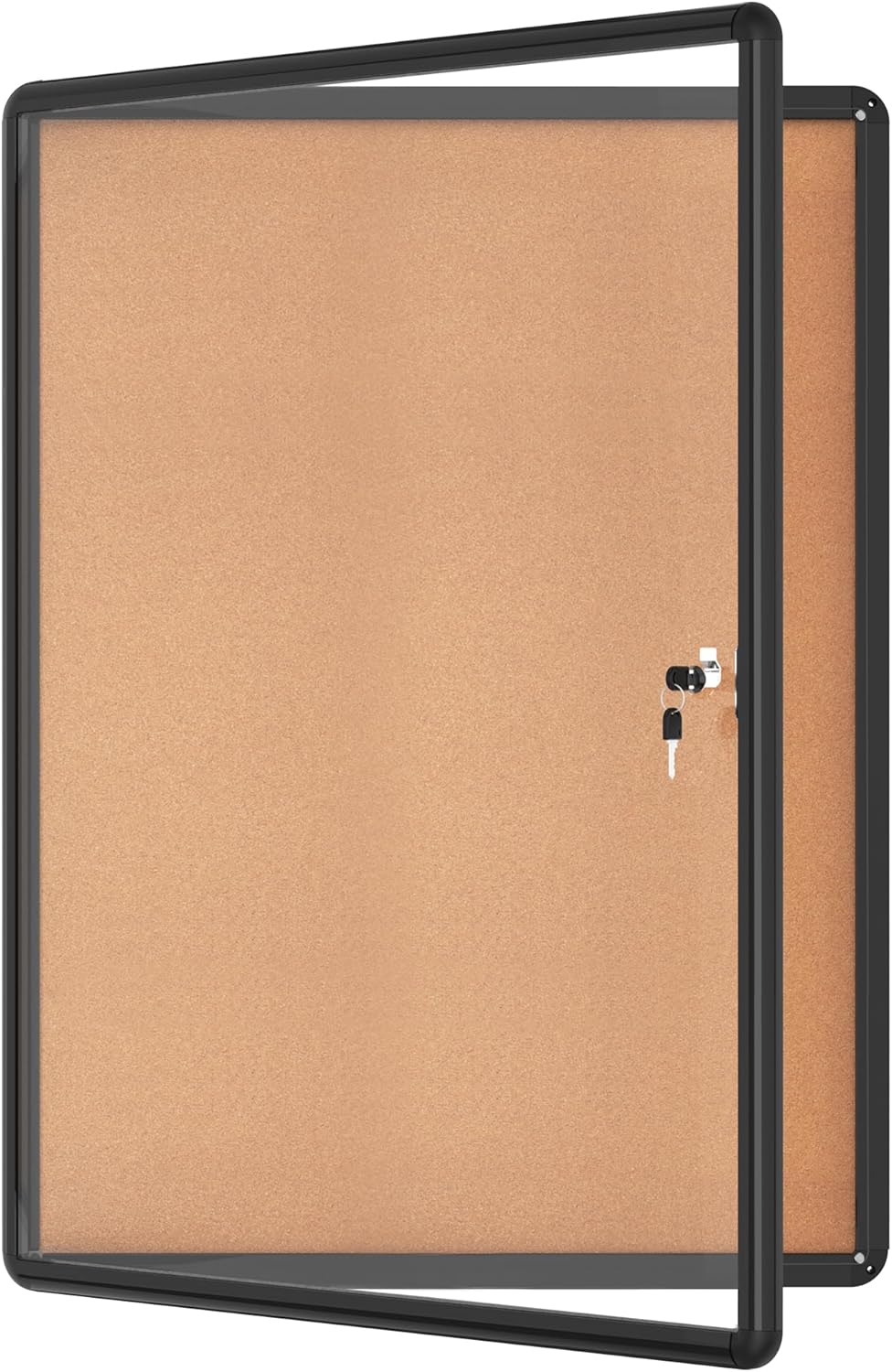 38"x28" Enclosed Bulletin Board, Lockable Weather-Resistant Aluminum Cork Noticeboard for School & Office, Black Frame w/Cork