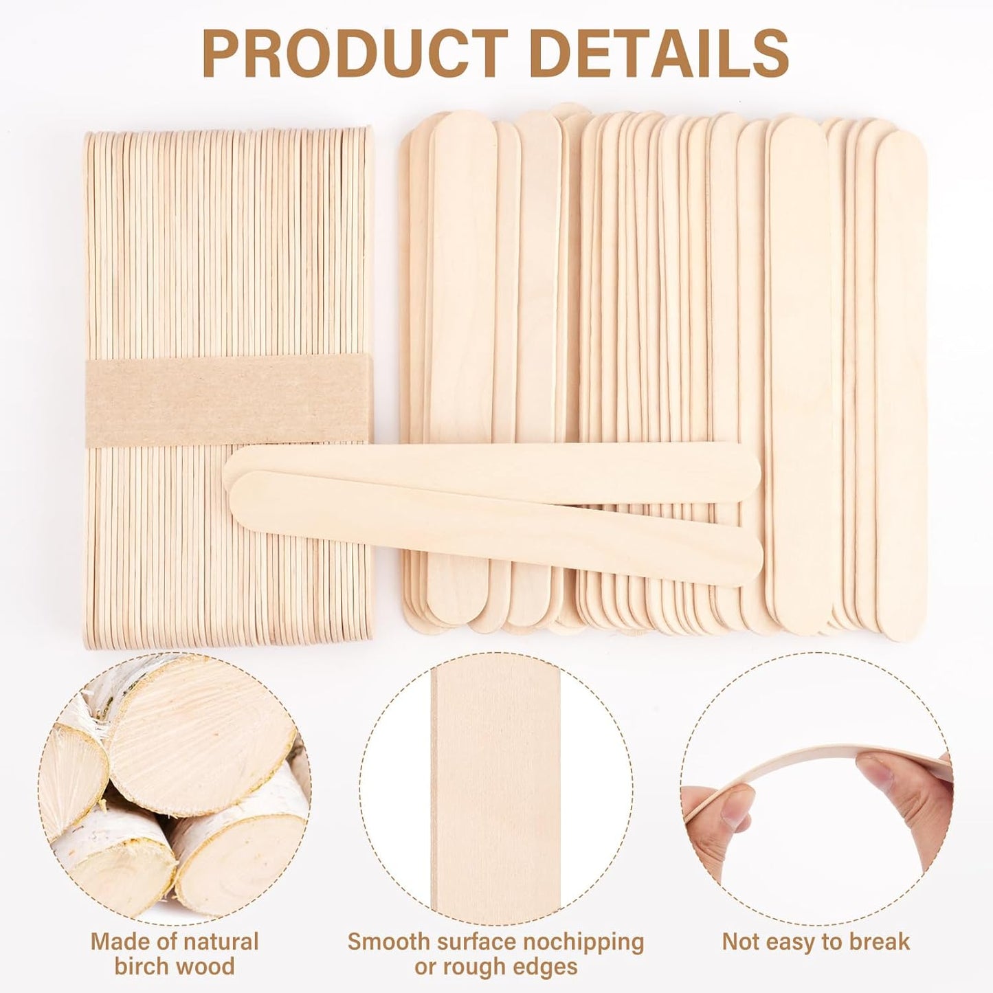 1500 Pcs Wooden Wax Sticks 6-Inch Jumbo Wood Waxing Stick Wax Spatulas Applicator Multi-Purpose Wood Popsicle Craft Sticks for Body Hair Removal, Tongue Depressors and Craft Projects