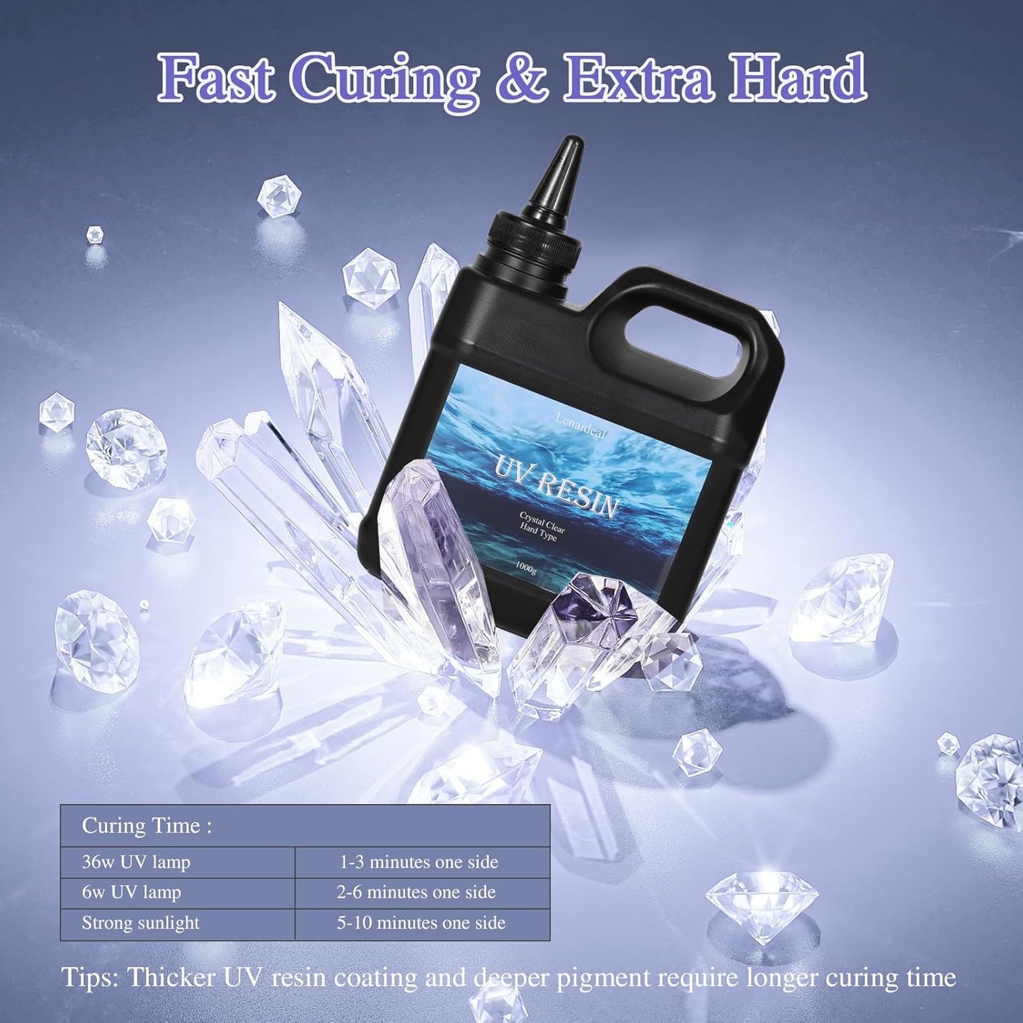 Lenaideal1000g UV Resin-Upgrade Ultraviolet Epoxy Resin Crystal Clear,High Gloss Hard Type with Fast Curing and Low Odor for Jewelry Making and Coating