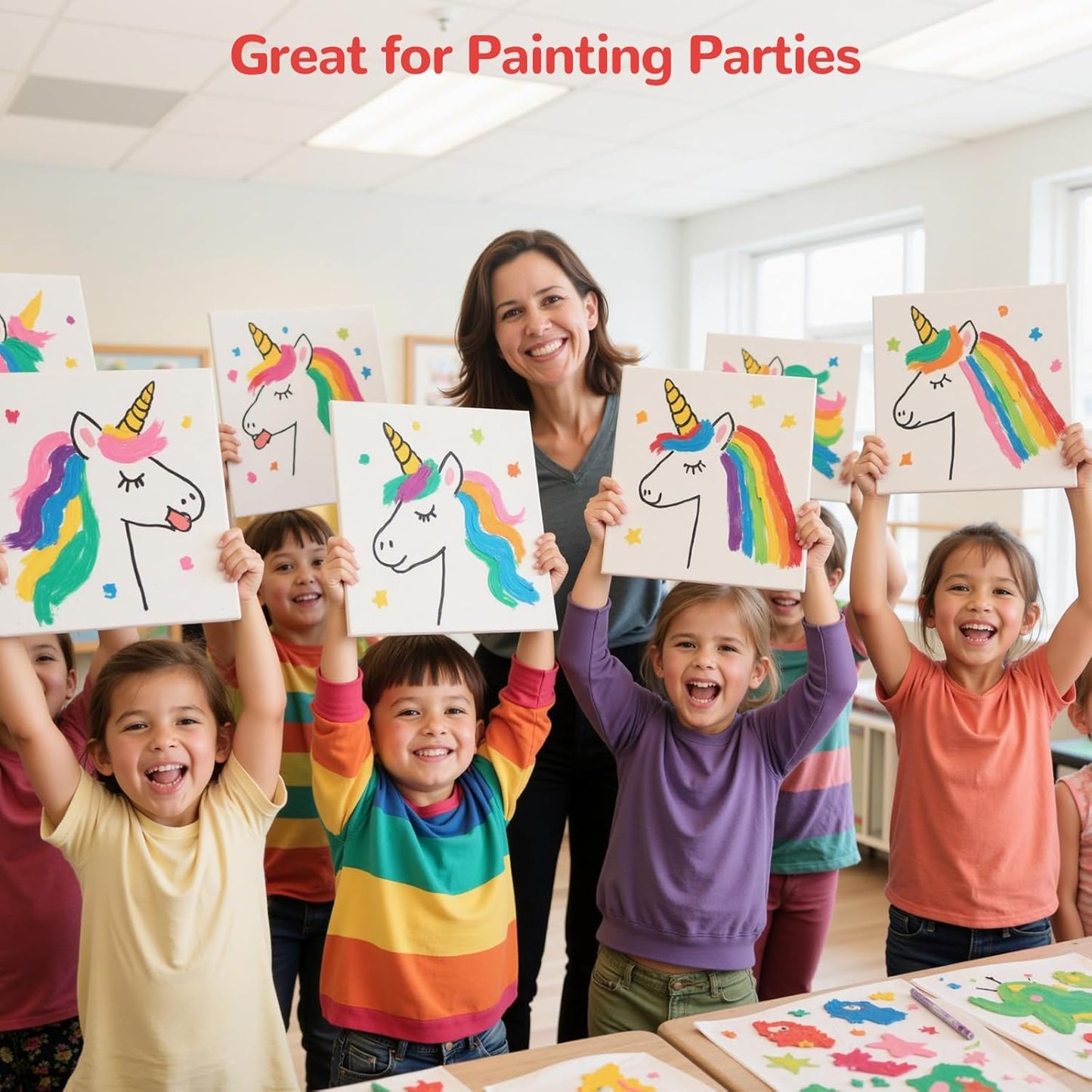 Small Canvas Boards for Kids Painting 56Pcs of 5x5, 6x6, 8x8, 10x10 inch Flat Square Canvas Panels, 100% Cotton White Acrylic Watercolor Paint