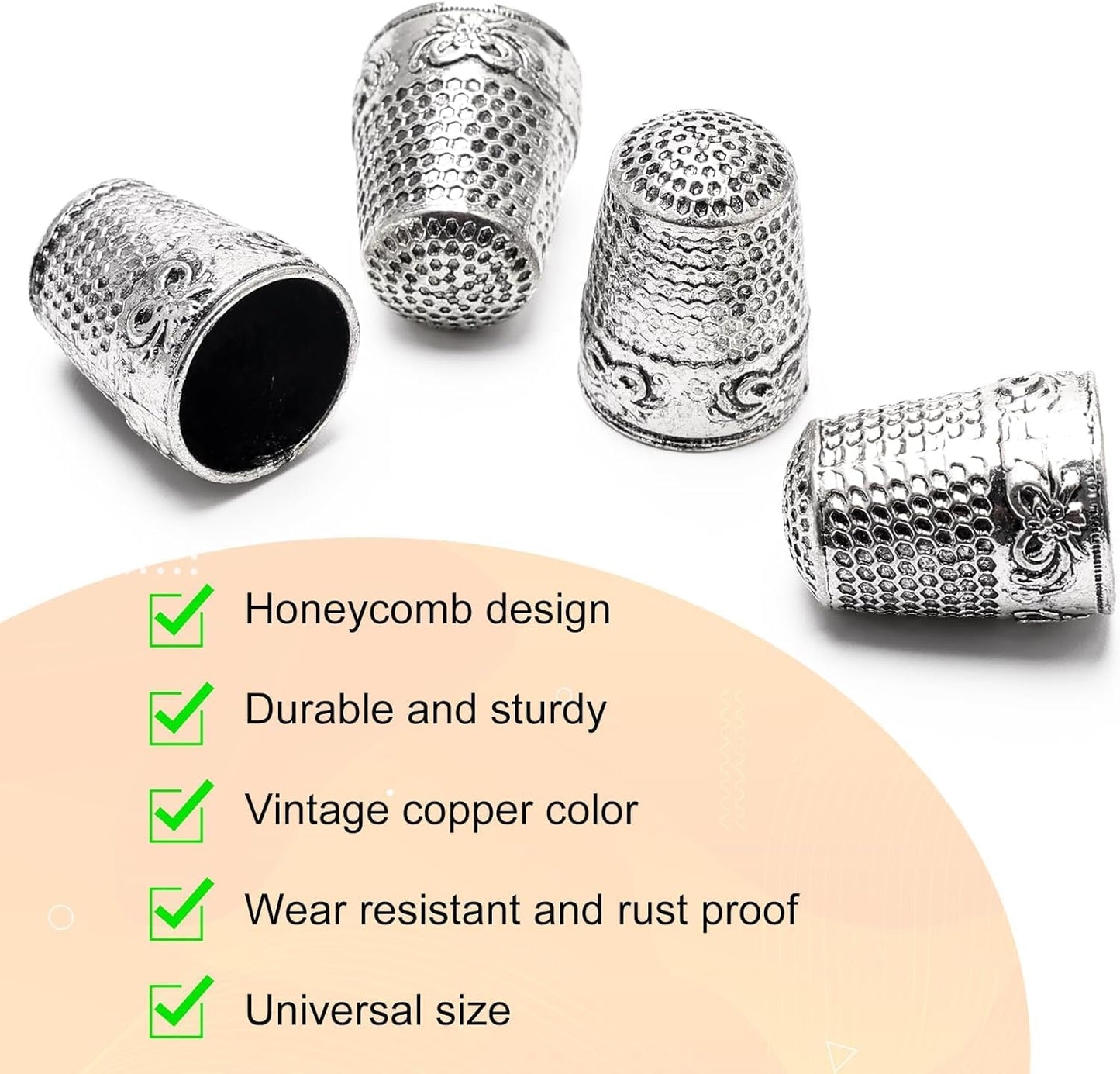 4Pack Thimbles for Hand Sewing, Sewing Thimble Hand-Working Sewing Thimble Finger Protector (Silver)