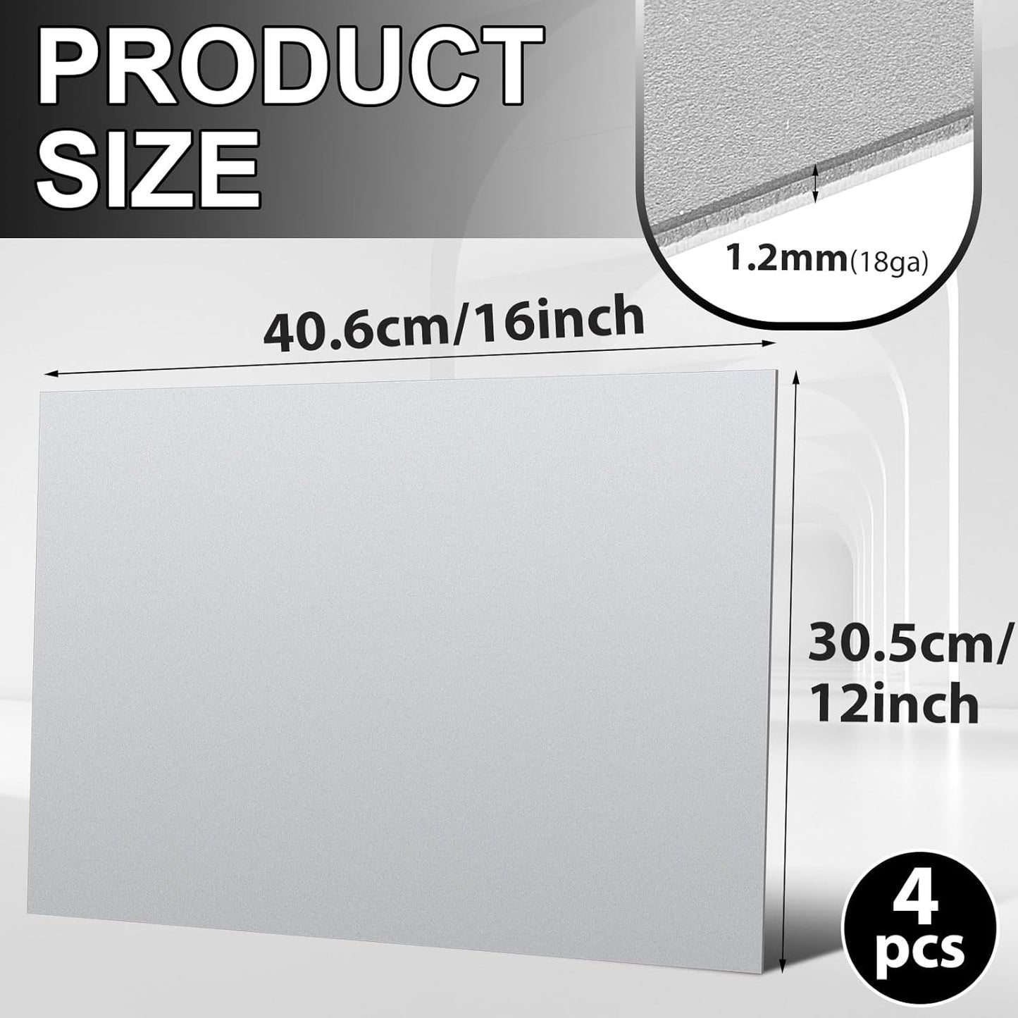 Hicarer 4 Pcs Mild Steel Sheet Cold Rolled 18 Gauge Metal Plate Weldable Metal Sheets for Professional Industrial DIY Use, Clean Surface Easy to Weld (12" X 16")