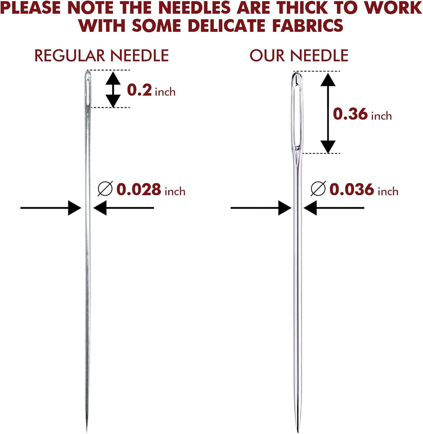 Large Eye Sharp Stitching Needles for Needlework 1.75-2.5 inches - 28 Embroidery Needles for Hand Sewing Variety Sizes in a Handy Storage Tube