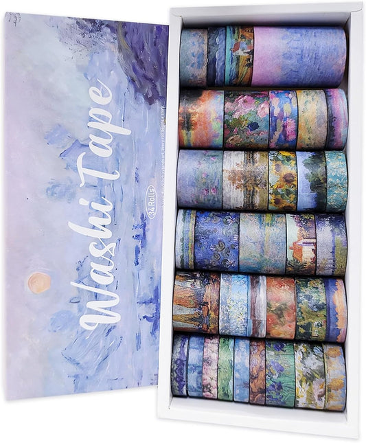 34 Rolls Washi Tape, Aesthetic Colored Decorative Cute Scrapbook Tape for Scrapbooking Supplies Journaling Craft Junk Journal