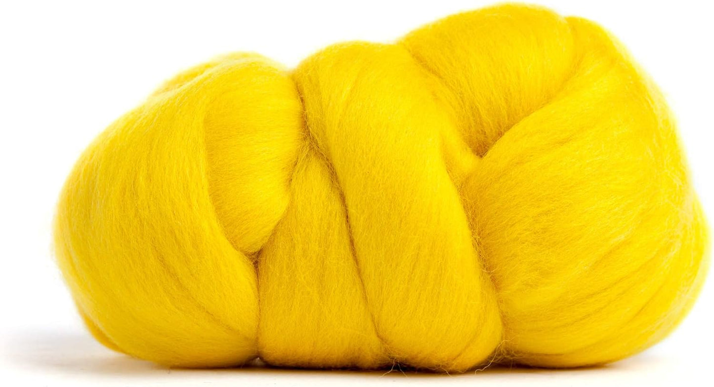 Desert Breeze Distributing 100% Natural Merino Wool Roving - Premium Combed Top Merino Roving Wool - Tapestry, Spinning, Wet Felting & Needle Felting Supplies - 21.5 Micron - 1 oz, Color Lemon Yellow