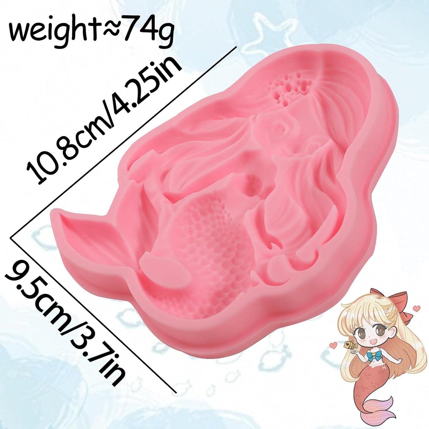1 Pcs Mermaid Candy Fondant Mold, Reusable Chocolate Silicone Molds for Ocean Fairy Tale Theme Cake Decoration Baking Cookie Dough Jelly, Resin Crafts Plaster Modeling Clay
