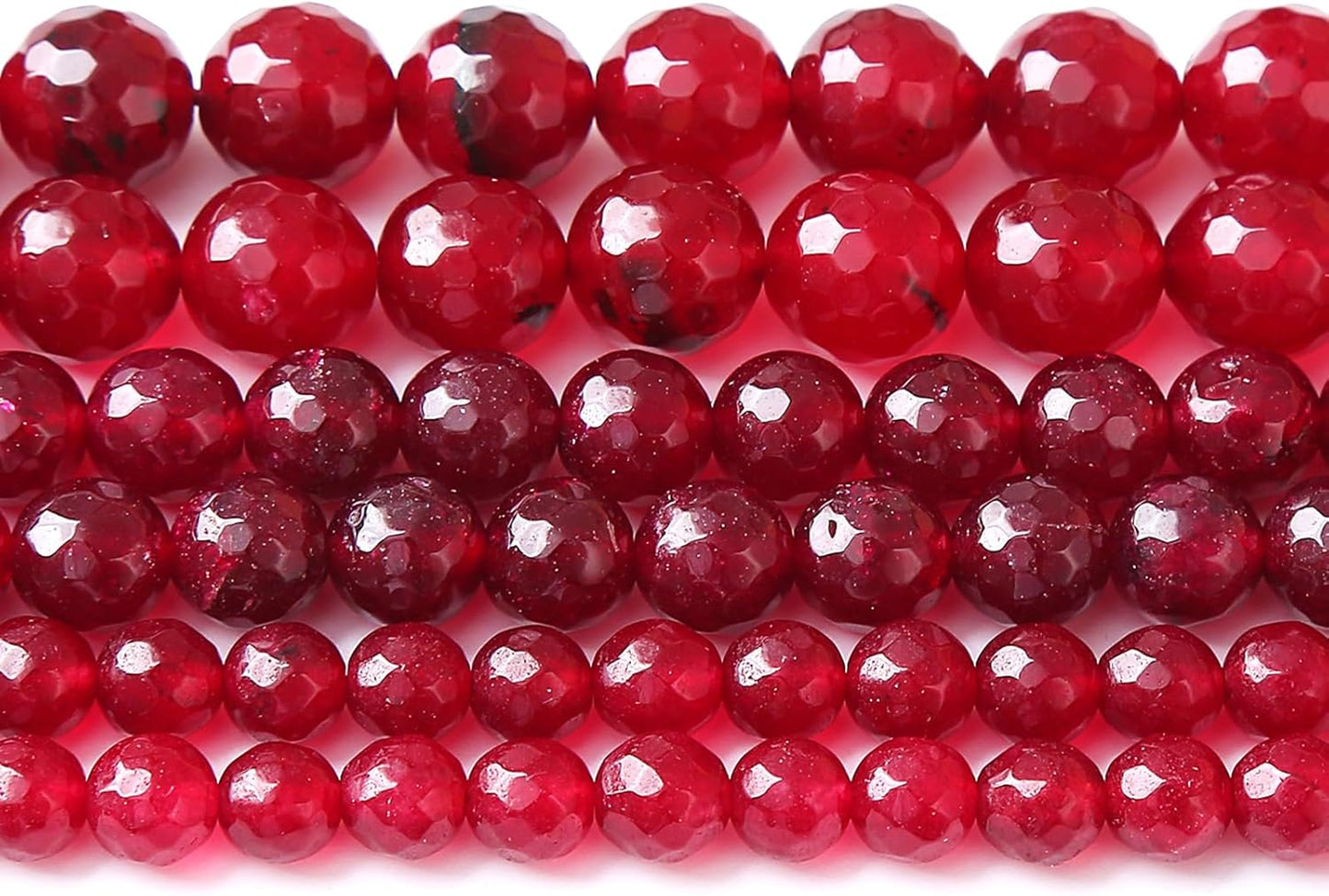 32pcs 12mm Faceted Red Jade Gemstone Beads Natural Stone Round Loose Spacer Beads for Jewelry Making DIY Bracelet Necklace 1 Strand 15inch