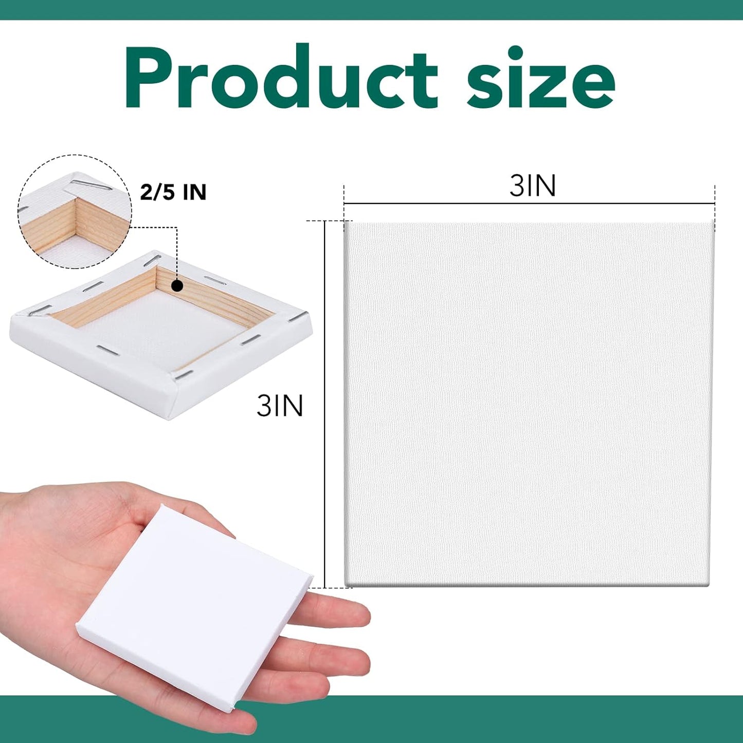 ESRICH Mini Stretched Canvas 16Pack 3x3inch, 2/5Inch Profile Art Primed Canvases for Painting, Cotton Small Professional Stretched Canvas for Kids and Art Supplies.