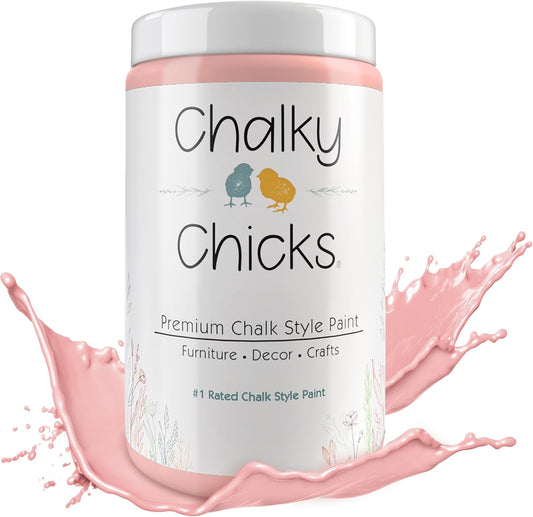 Chalky Chicks All-in-One Chalk Paint for Furniture or Cabinet - 32 Fl Oz - Matte Finish Sweet 16 (Pink) for Metal, Wood Furniture Paint - No Sanding All-in-One for Home Decor & Crafts, USA Made
