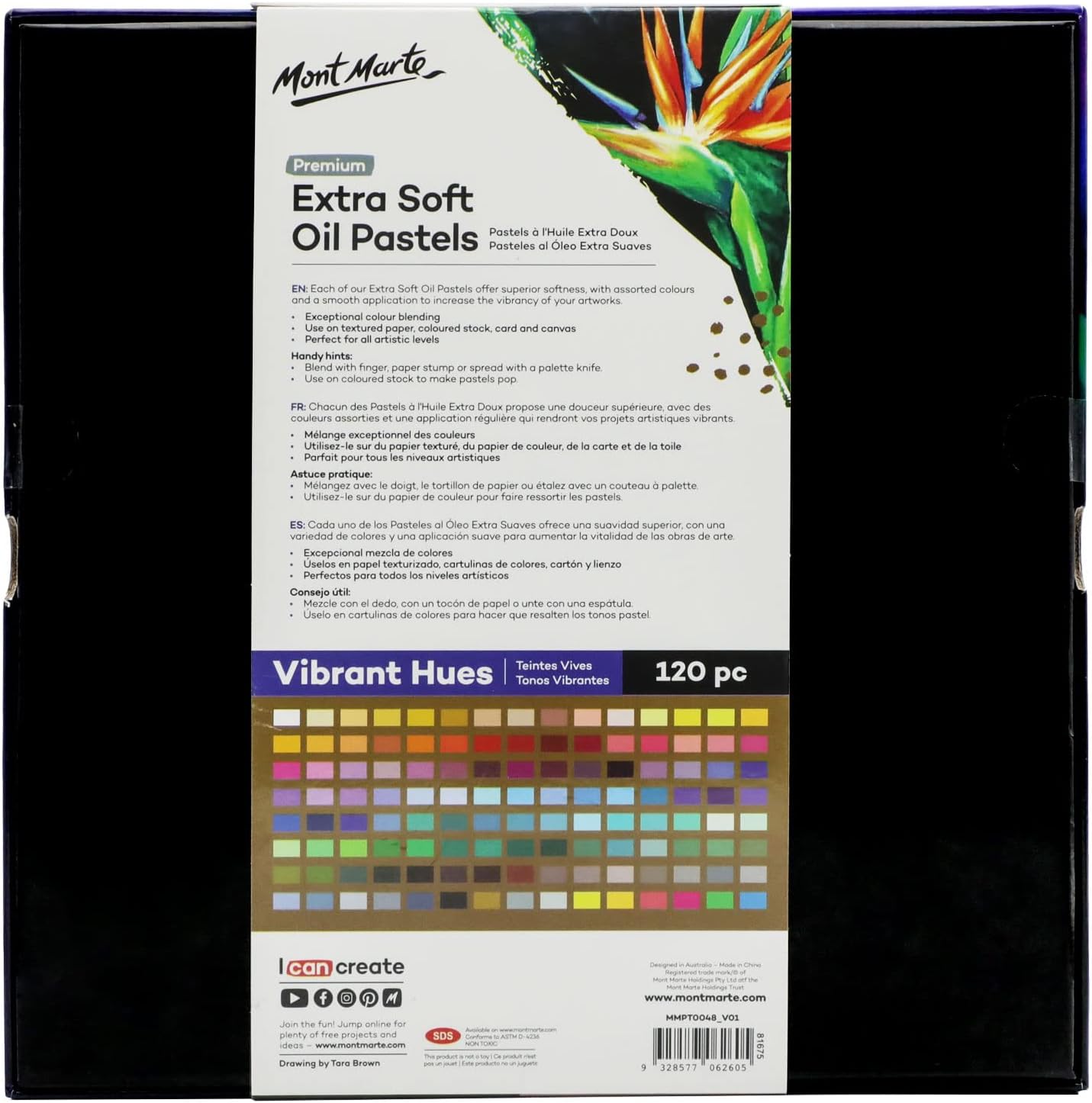 Mont Marte Extra Soft Oil Pastels Vibrant Hues Premium 120pc, Assorted Bright Colors, Vibrant, Buttery, Versatile Art Pastels for Blending, Layering & Shading, Art, Craft, Coloring and Sketching