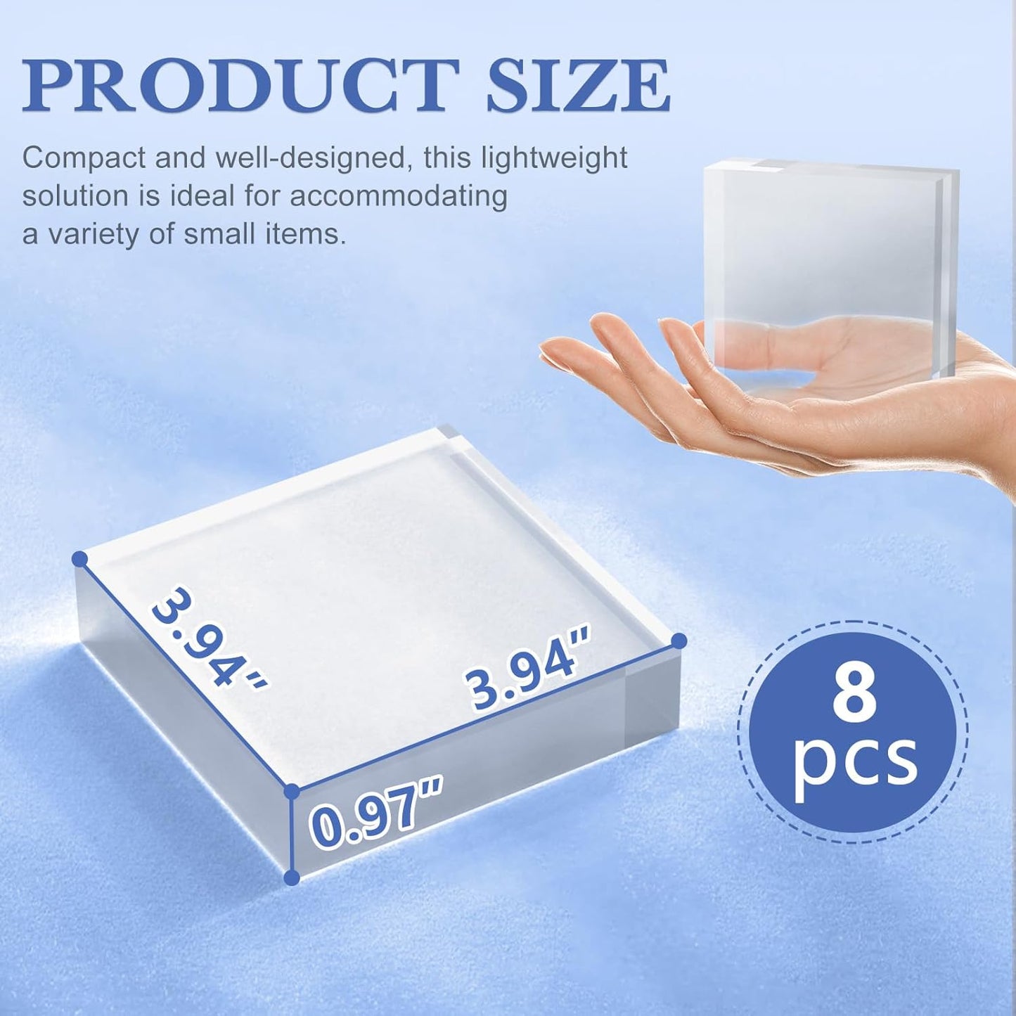 Acrylic Blocks 3 X 3 X 1 Inch 8 Pcs Acrylic Base Stand for Display Clear Block Square Riser Display Stands Pedestal Polished Cube for Jewelry trophy Props Collection Ring