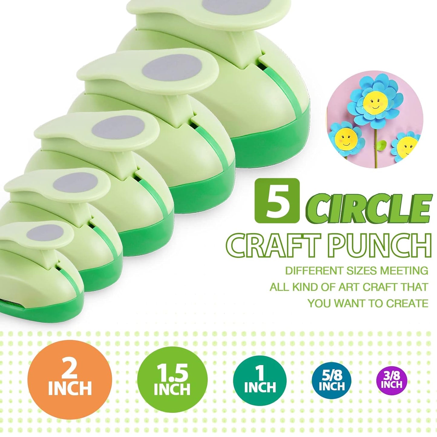 UCEC Circle Punch Craft Hole Punch for Paper Crafting, 5 Different Size Circle Cutters Hole Punches for Paper Crafts, Cardstock, Gift Wrapping, Cards, Scrapbooks 3/8 5/8 1 1.5 2 Inch Round Puncher Set