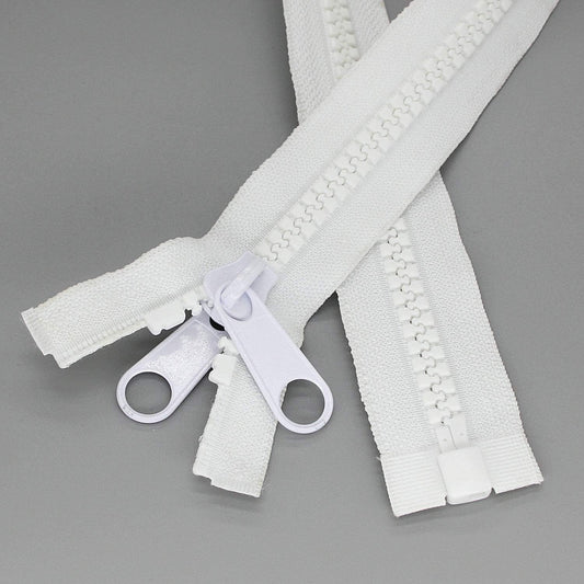 Leekayer 2PCS #10 60 Inch Heavy Duty Zippers for Sewing Separating Large Plastic Zippers White Tape with Double Pull Tab Slider, Sleeping Bag, Boat, Canvas, Cover, Trampoline, Dog Bed,Tent (60" 2pcs)