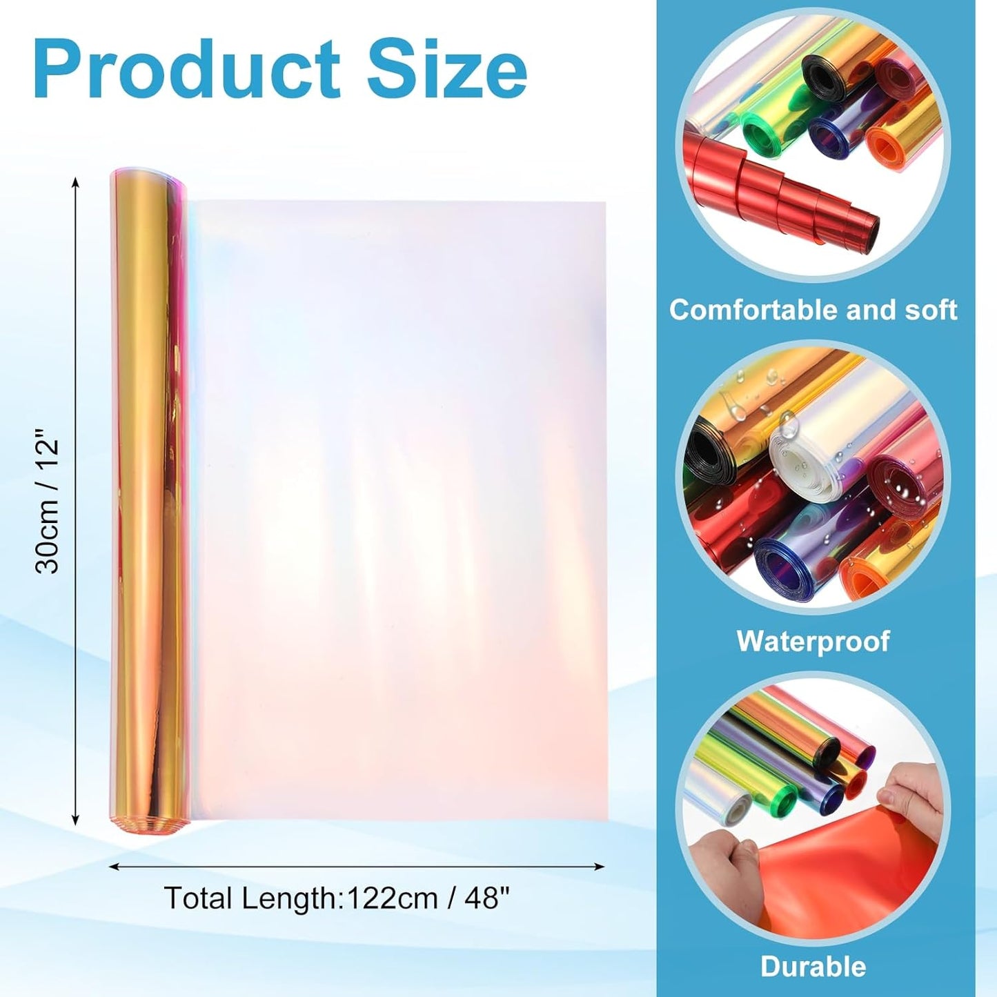 MECCANIXITY Holographic Clear PVC Vinyl Film Holographic PVC Fabric Waterproof Dichroic Film 12 x 48 Inch for Handbags Bows Earrings DIY Craft,Laser Pink